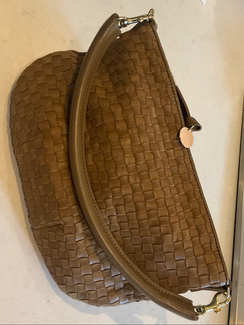 Clare V Petit Moyen in Sequoia leather and suede weave, BRAND NEW